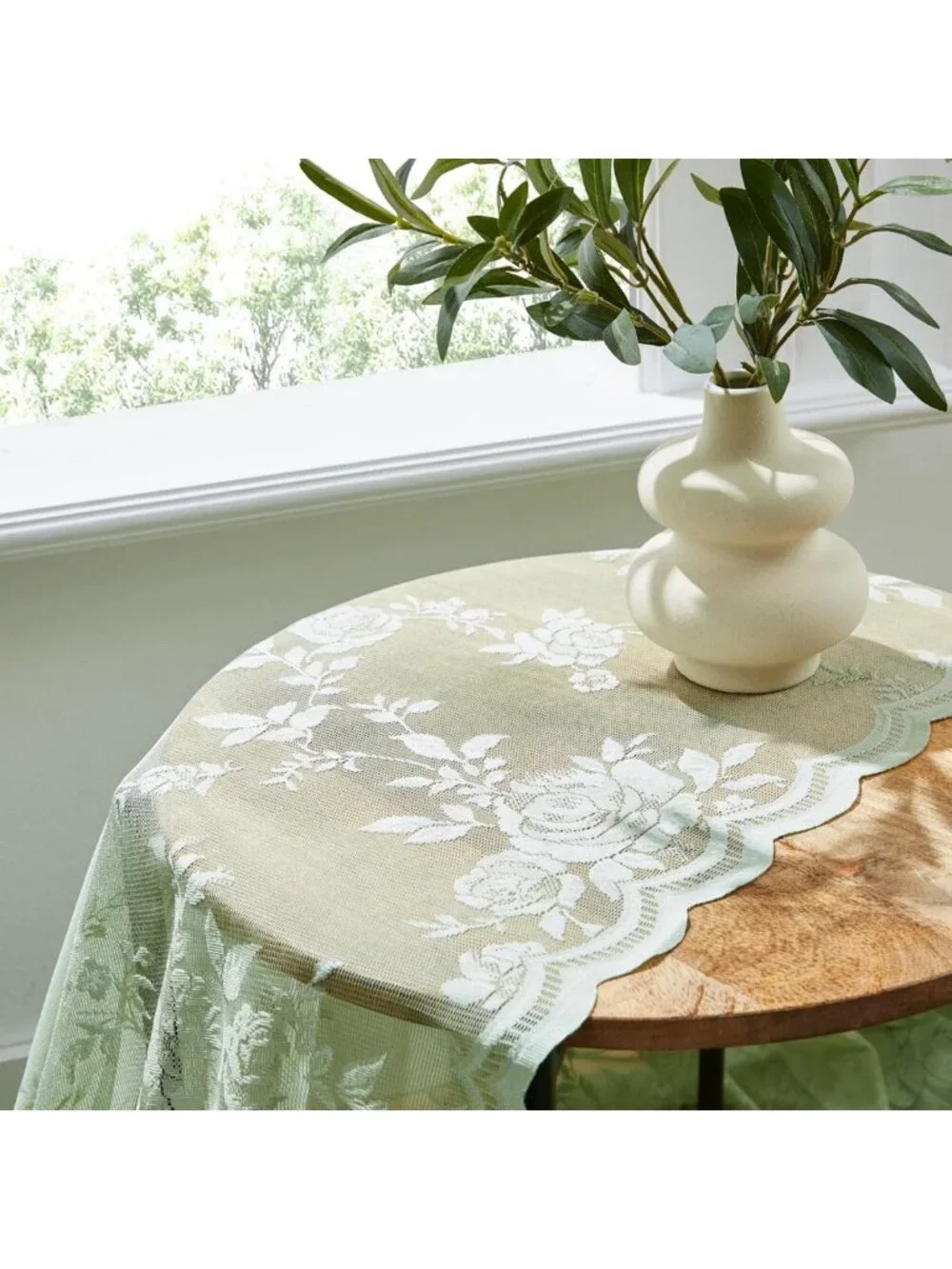 Sage Green Floral Lace Curtains 84